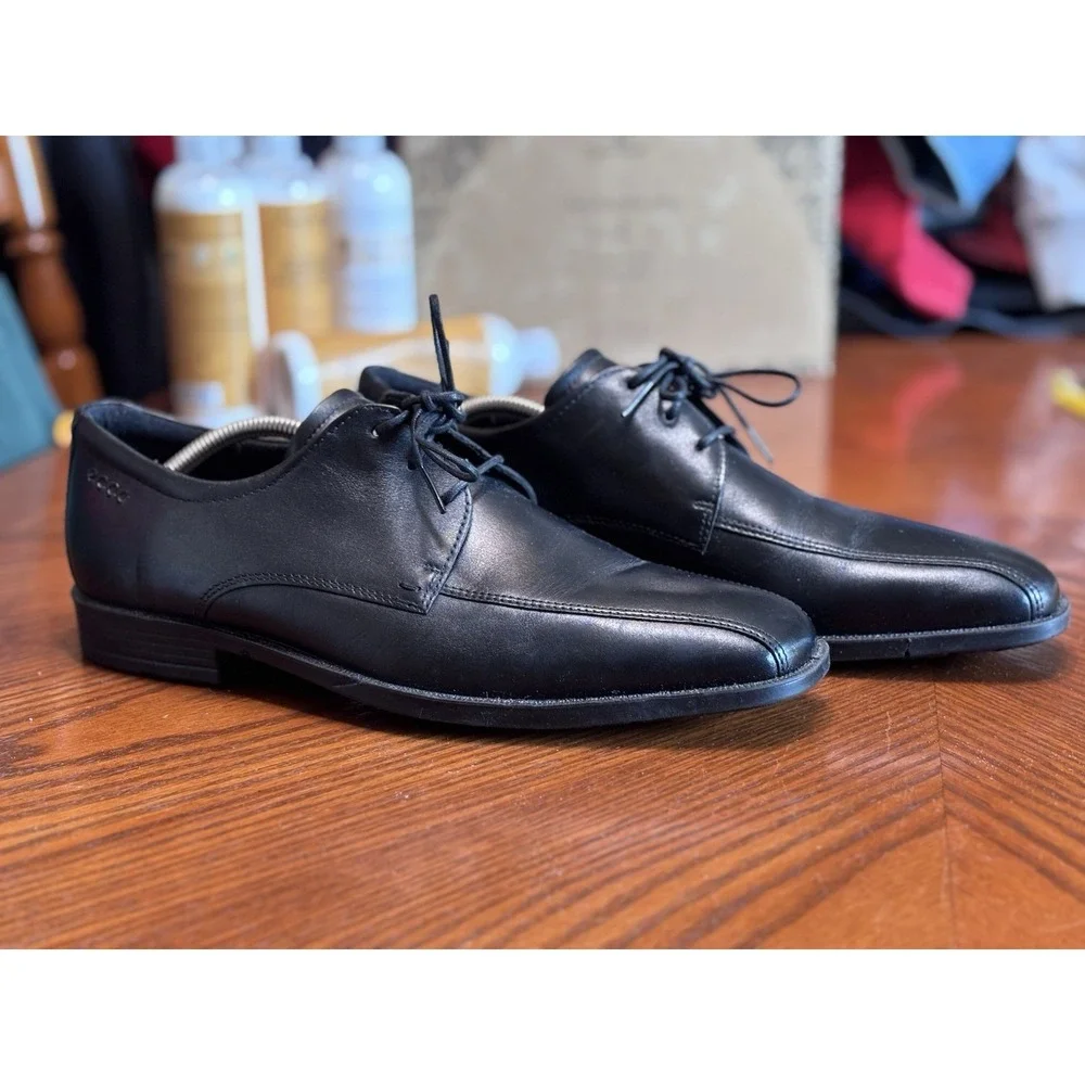 ECCO Mens Black Leather Dress Shoes Lace Up Oxford Comfort Formal EU 43 US 9 9.5